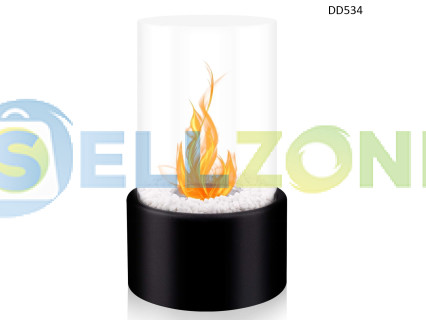 Διακοσμητικό στρογγυλό τζάκι βιοαιθανόλης – Μαύρο με λευκές πέτρες – DD534